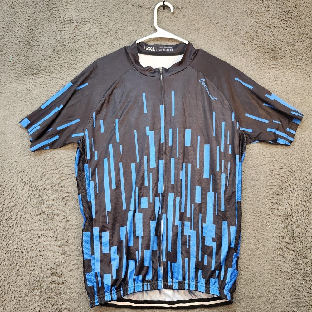 Coconut Cycling Jersey Shirt Mens 2XL Geometric Full Zip Polyester Bike